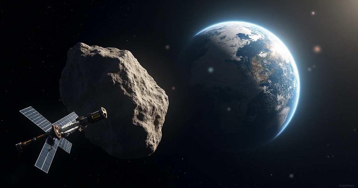 Asteroide Apophis passando próximo da Terra com a nave Ramses em órbita próxima 