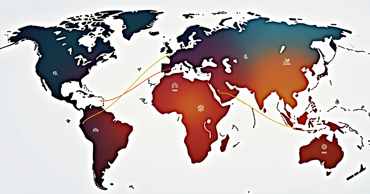 Mapa-múndi com linhas coloridas indicando rotas de energia dos signos 