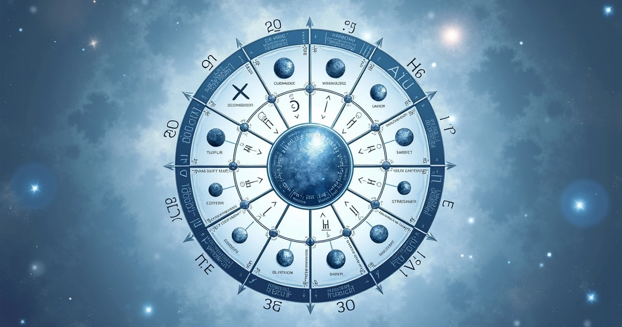 Blue-colored digital birth chart with zodiac symbols 