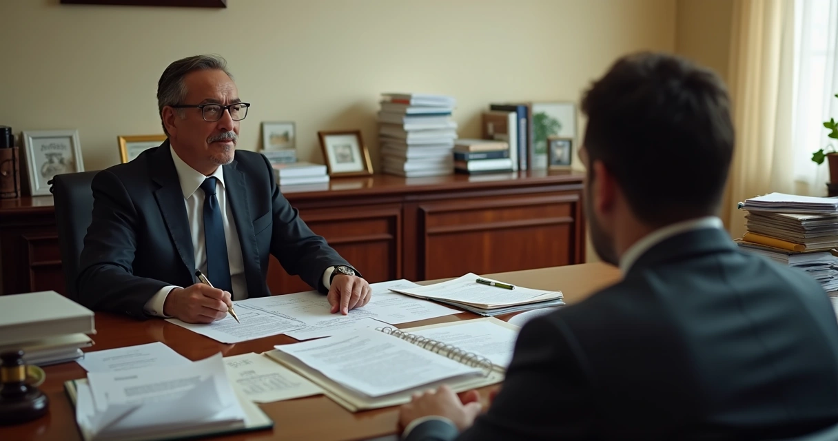Tabelião conferindo documentos para ata notarial 