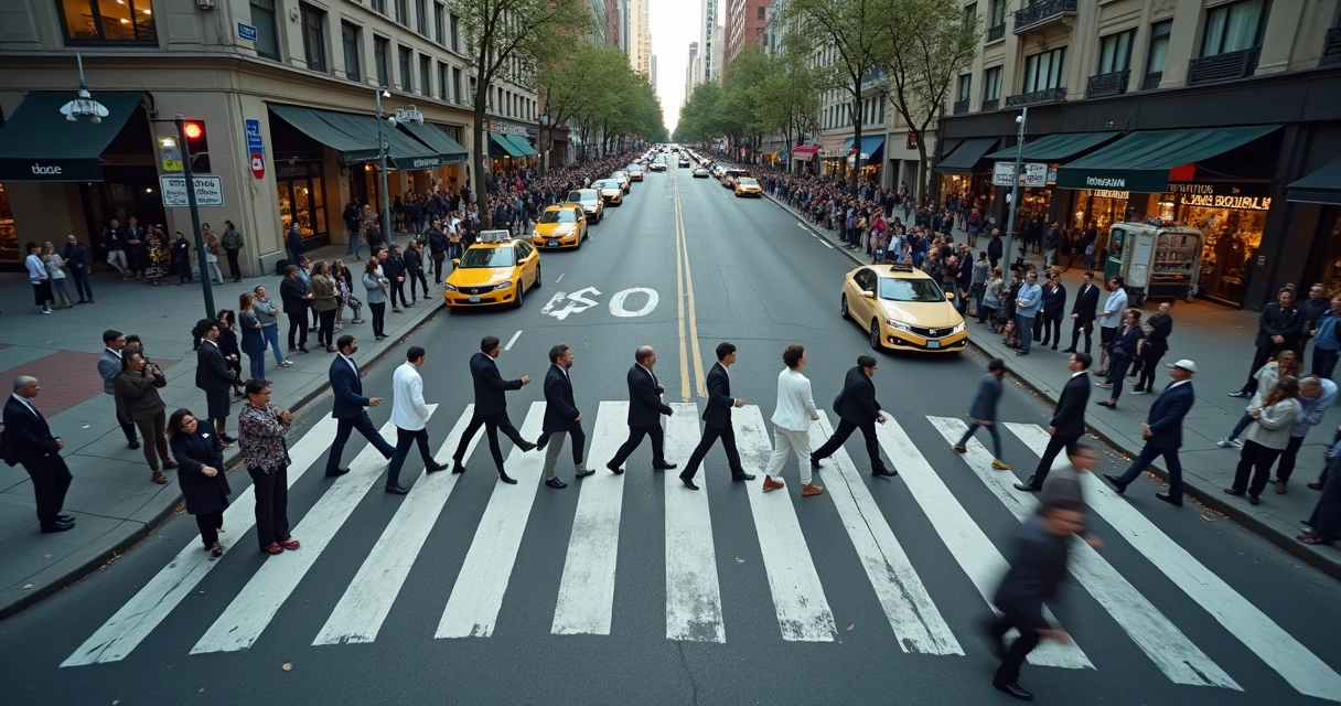 Personas cruzando una calle urbana mientras miran alrededor atentos