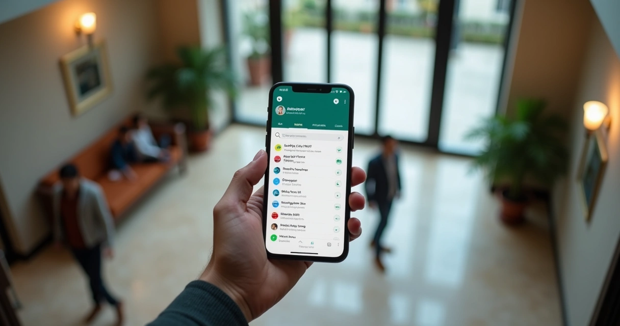 Mão segura um smartphone mostrando atalhos do WhatsApp em destaque na tela 