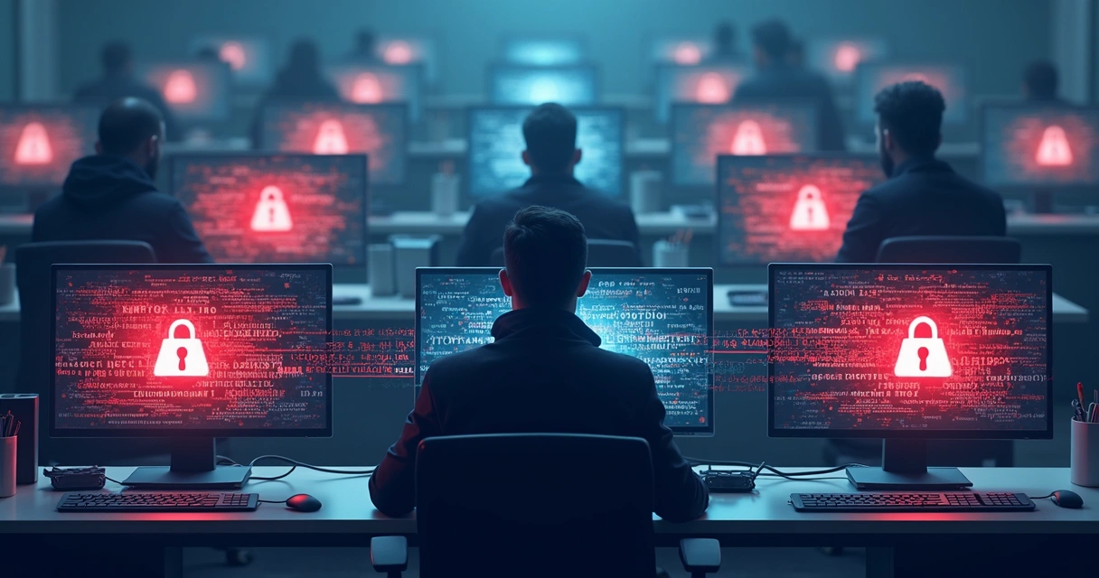 Rede corporativa sendo invadida por hackers de forma digitalizada 