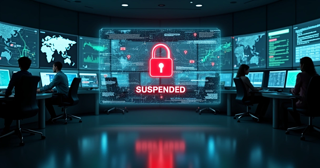 Tela holográfica de banco digital com ícone do Pix bloqueado e alertas de ataque hacker 