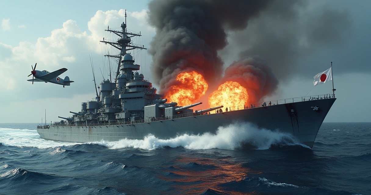 Avião japonês colidindo com navio militar 