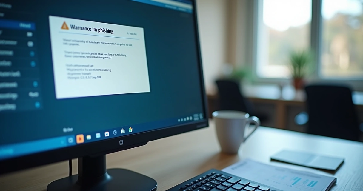Tela de computador mostrando email suspeito com aparência de phishing 
