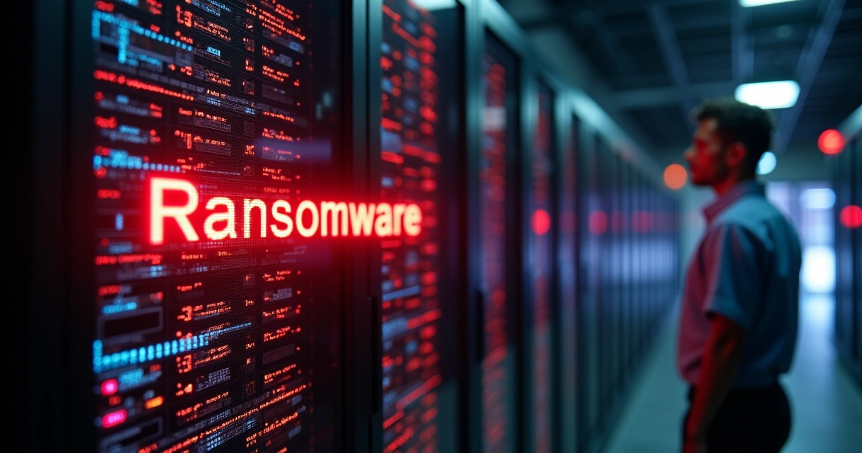 Servidor exibindo alerta de ransomware 