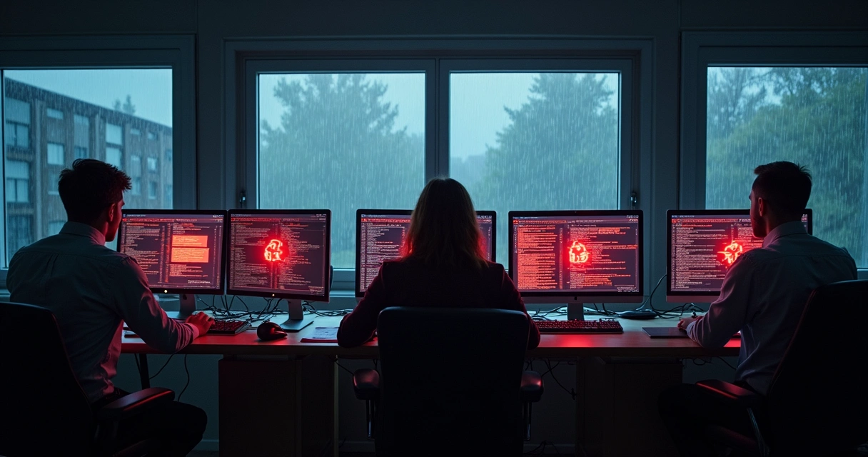 Ataque de ransomware em sistemas empresariais. 