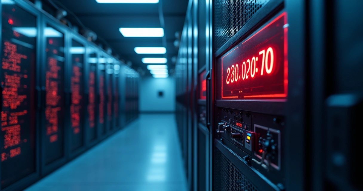 Servidor com alerta de ransomware na tela 