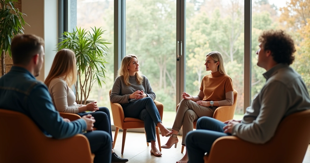 Grupo de pessoas conversando e praticando escuta ativa em um ambiente acolhedor 