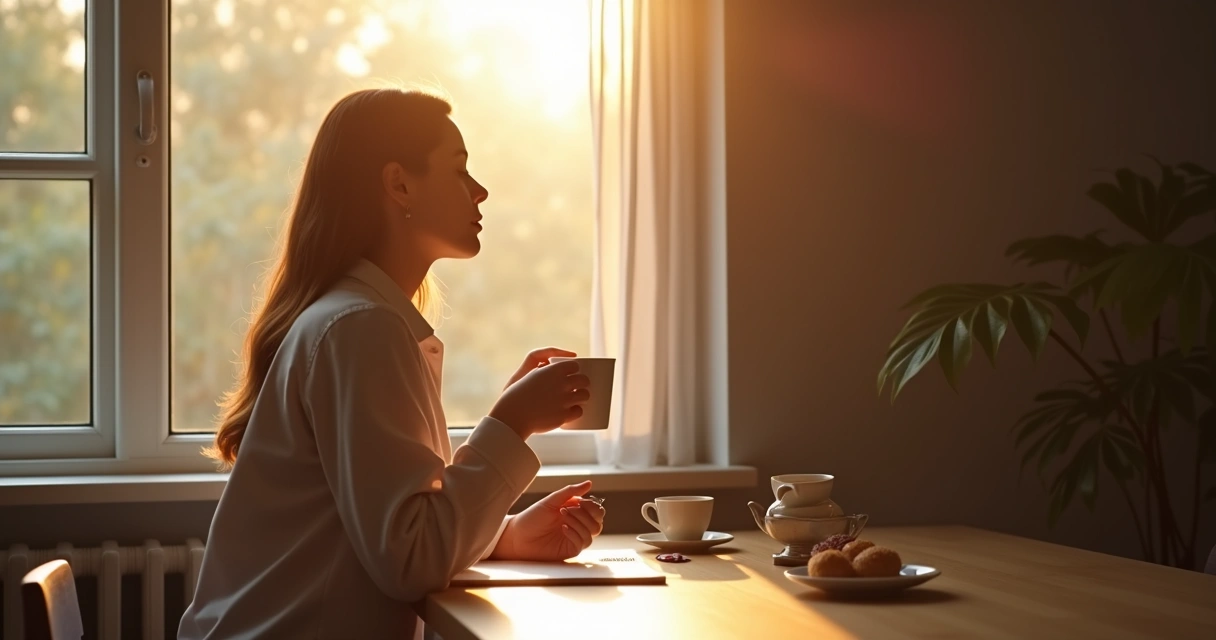 Pessoa preparada para o trabalho vivendo momento de atenção plena ao tomar café da manhã 