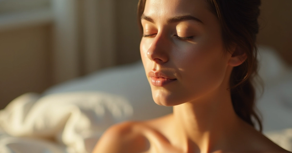 Pessoa com olhos fechados concentrada na respiração 