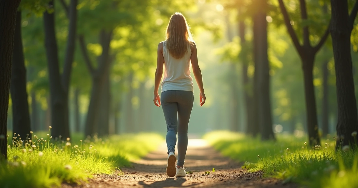 Persona caminando conscientemente en parque 