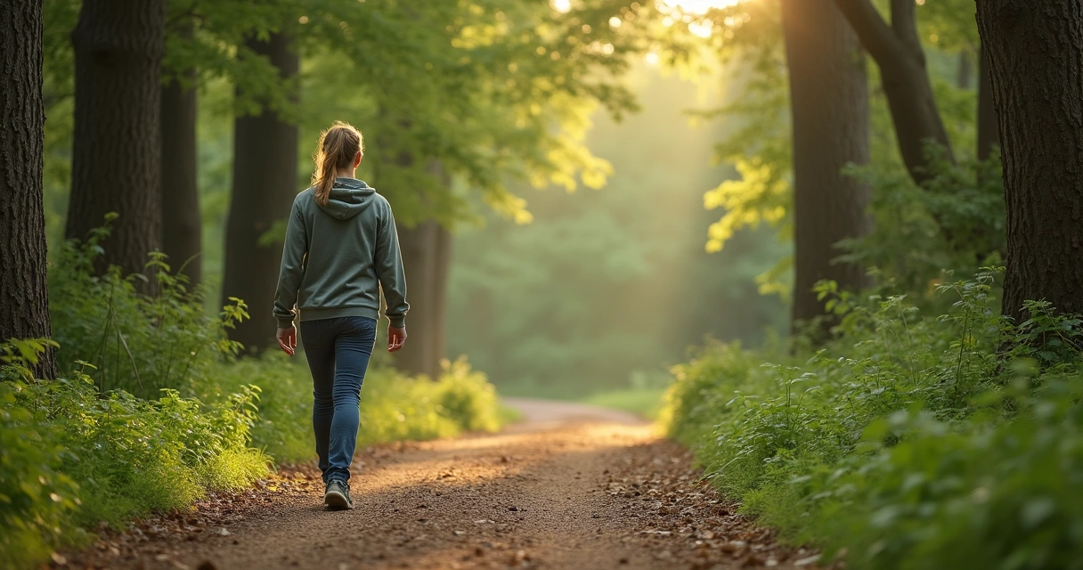 Persona caminando por un sendero en la naturaleza practicando atención plena 