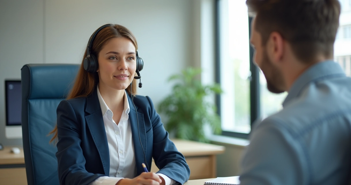 Atendente ouvindo cliente em ambiente de trabalho 