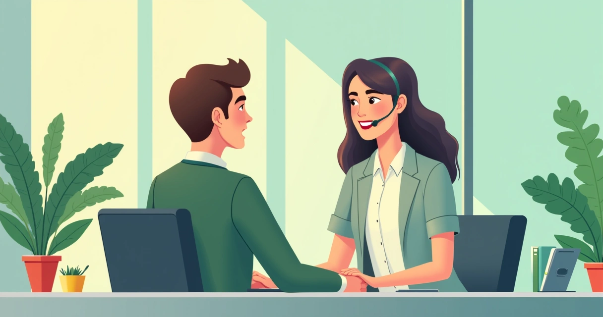Atendente sorridente ajudando cliente em ambiente acolhedor 