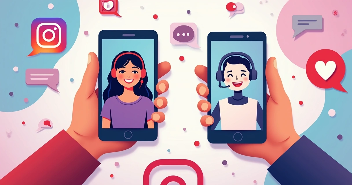 Atendente humano e chatbot lado a lado em telas de celular 