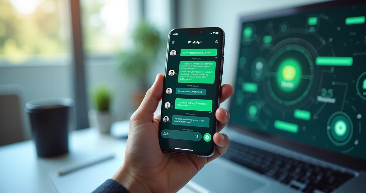 Tela de smartphone mostrando chat no WhatsApp com atendente de IA automatizando o atendimento 