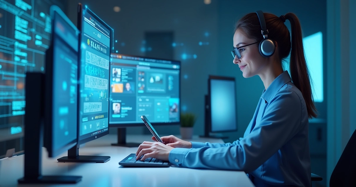 Atendente virtual em interface de chat moderna 