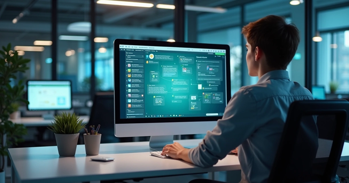 Atendente visualizando múltiplos canais de atendimento centralizados em uma única tela 