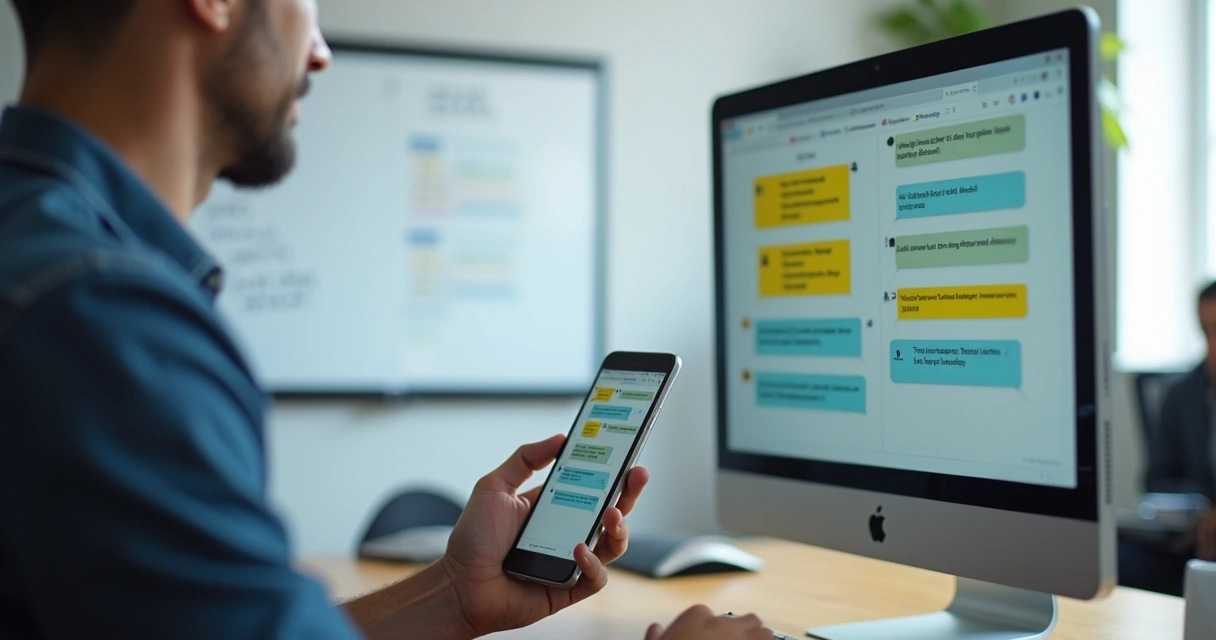 Pessoa atendendo clientes pelo WhatsApp com etiquetas na tela 