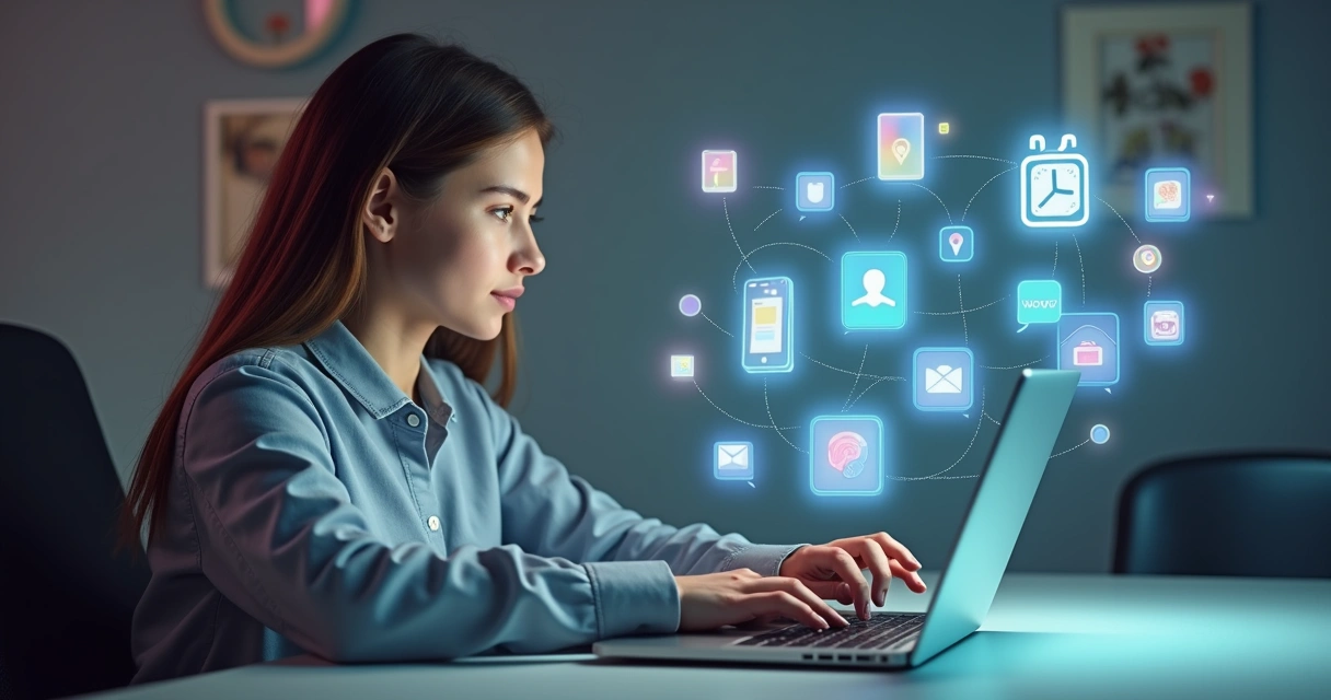 Pessoa programando agente virtual para Instagram em notebook na mesa 