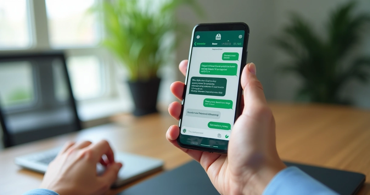 Celular exibindo conversa de chatbot IA no WhatsApp com agendamento de serviço 