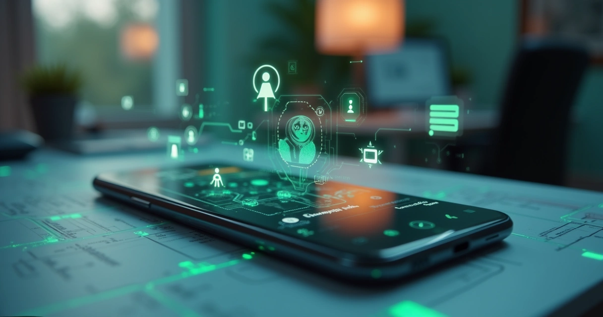 Atendente virtual em tela de smartphone entregando conversa automática