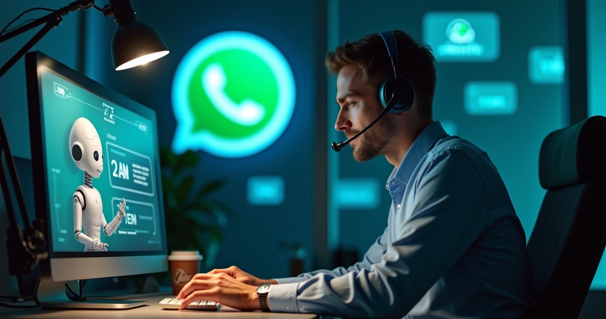 Equipe de atendimento humano e chatbot ativo à noite