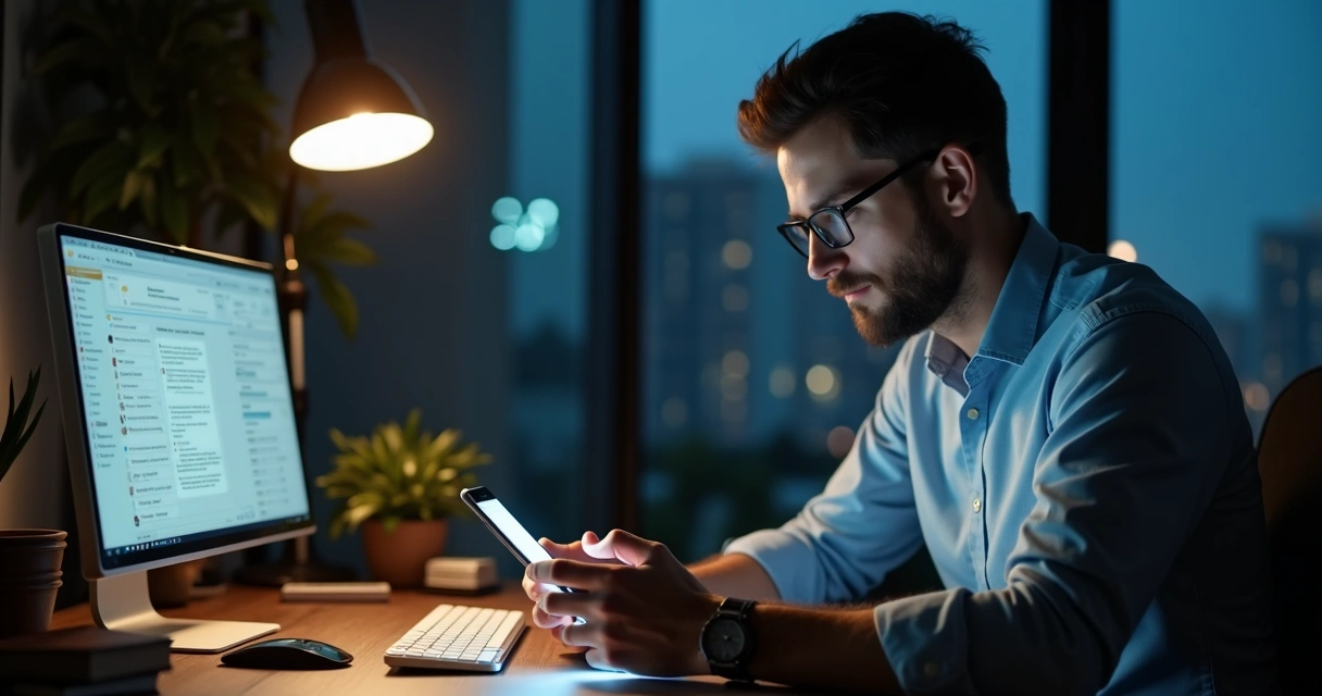 Empresário verificando atendimento automático no WhatsApp