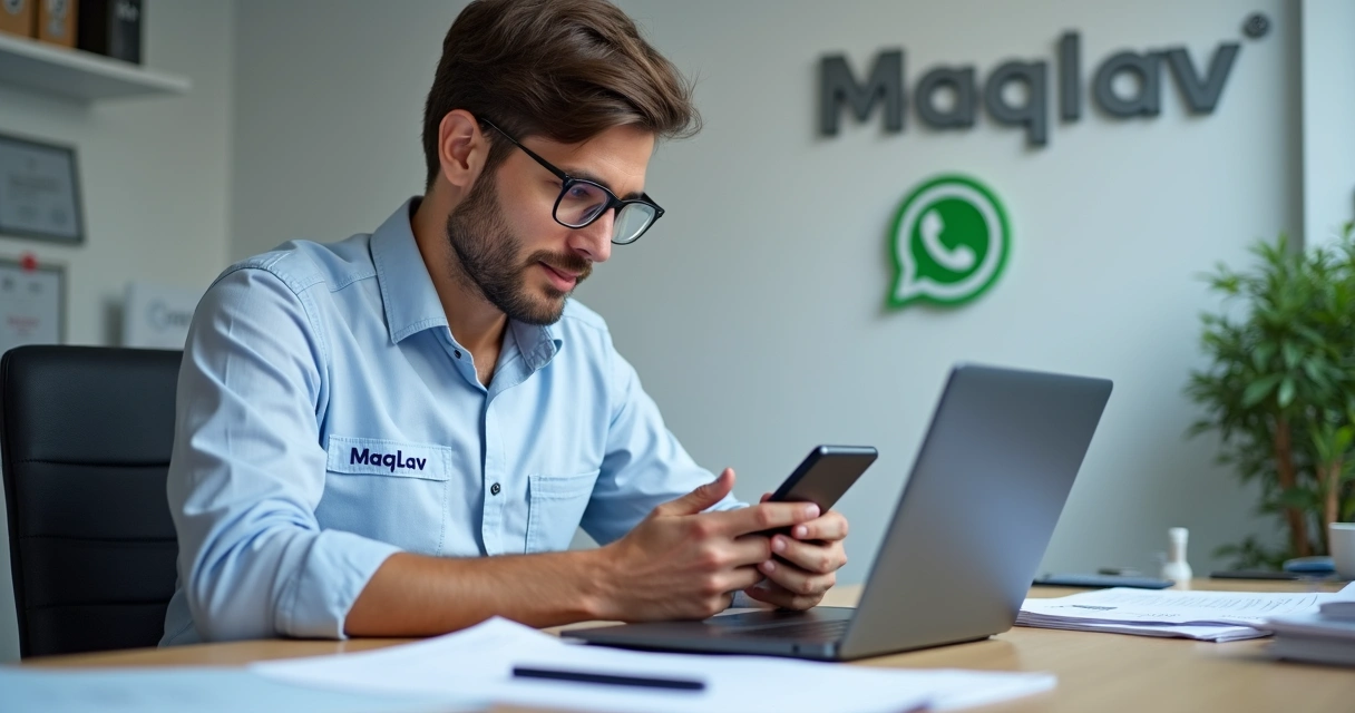 Técnico com celular atendendo cliente pelo WhatsApp 