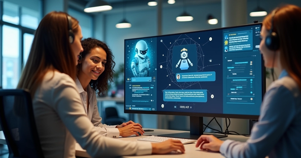 Chatbot conversando com cliente em tela grande 