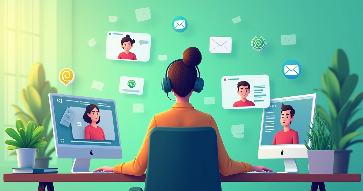 Atendente virtual de e-commerce enviando mensagens pelo WhatsApp a múltiplos clientes 