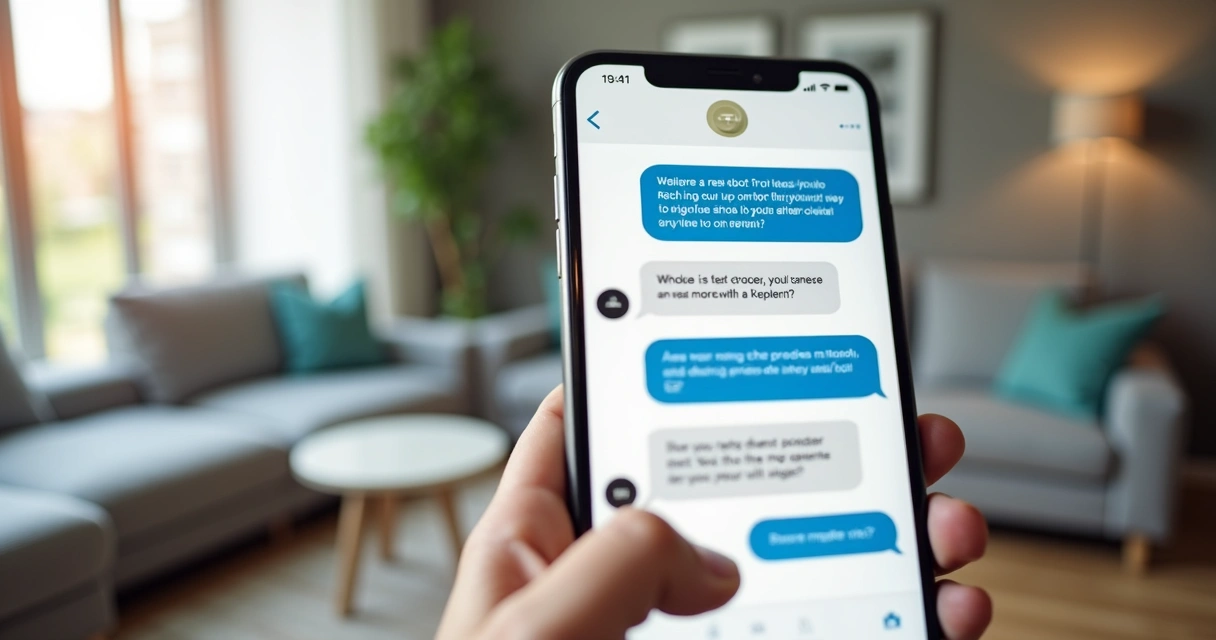 Chatbot inteligente atendendo cliente em imobiliária pelo celular.