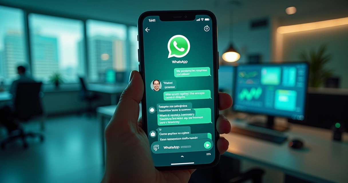 Tela de WhatsApp mostrando mensagens automáticas e menu de respostas rápidas. 