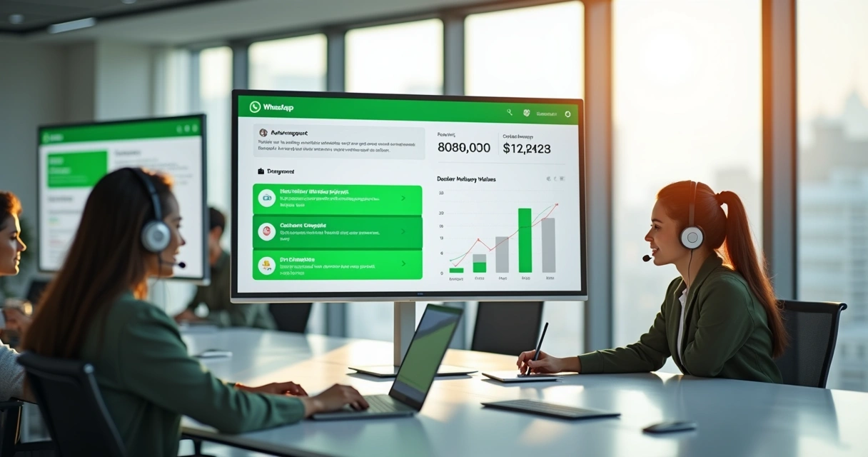 Painel com chatbot de atendimento automático no WhatsApp sendo usado por equipe comercial 