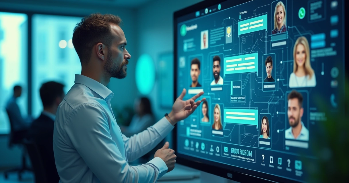 Chatbot conversando com clientes em uma tela digital 