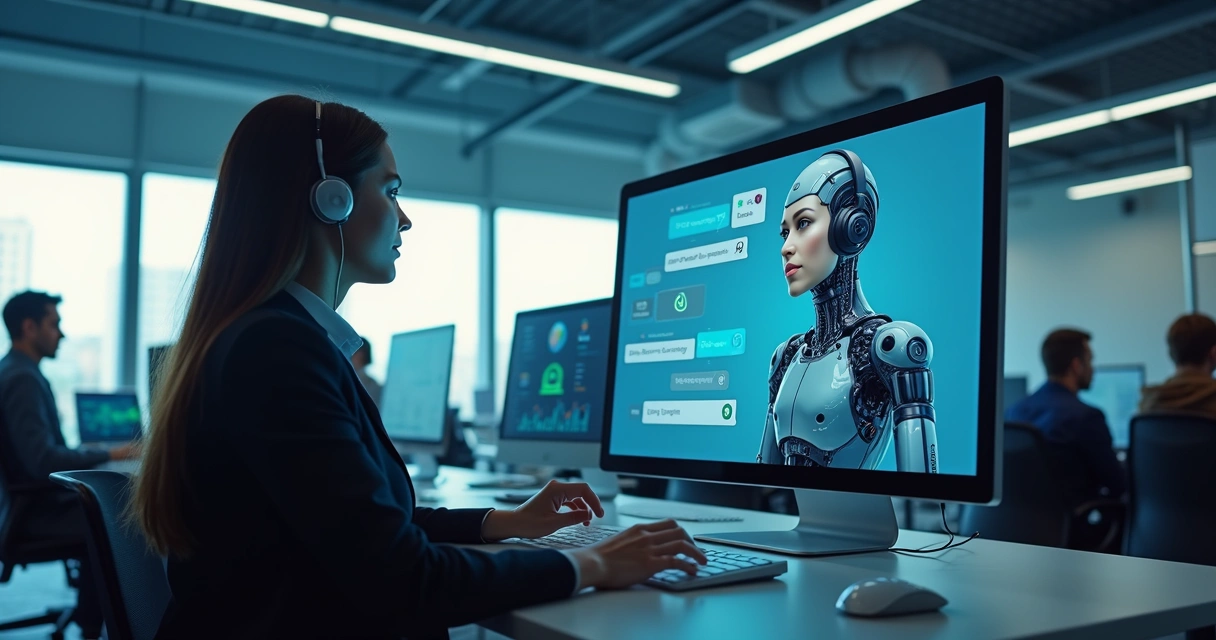 Chatbot atendendo cliente em um ambiente digital empresarial 