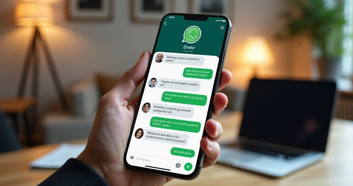 Tela de smartphone mostrando conversa de chatbot no WhatsApp com interface limpa e moderna 