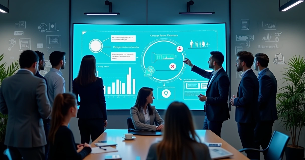 Equipe analisando dashboard de atendimento automatizado 