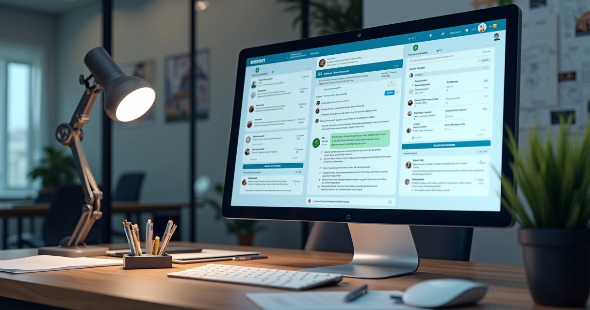 Tela de computador mostrando atendimento automatizado para imobiliária, com chat aberto e integração de WhatsApp, CRM e Instagram 