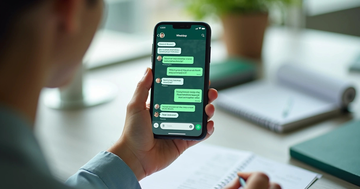 Pessoa usando celular para atendimento automatizado no WhatsApp