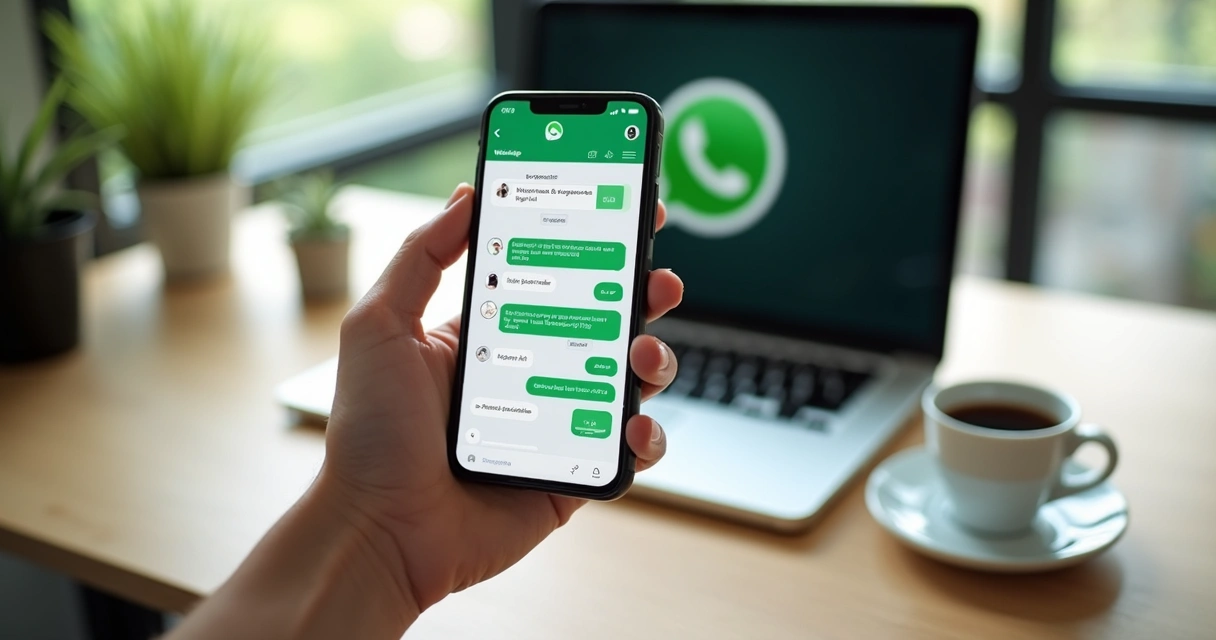 Tela de smartphone mostrando chat automatizado no WhatsApp com mensagens de atendimento e agendamento 