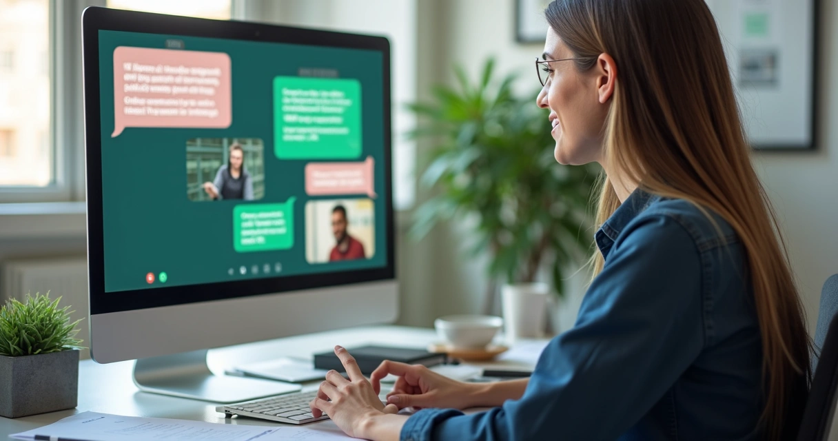 Servidor público atendendo cidadão pelo WhatsApp em mesa de trabalho