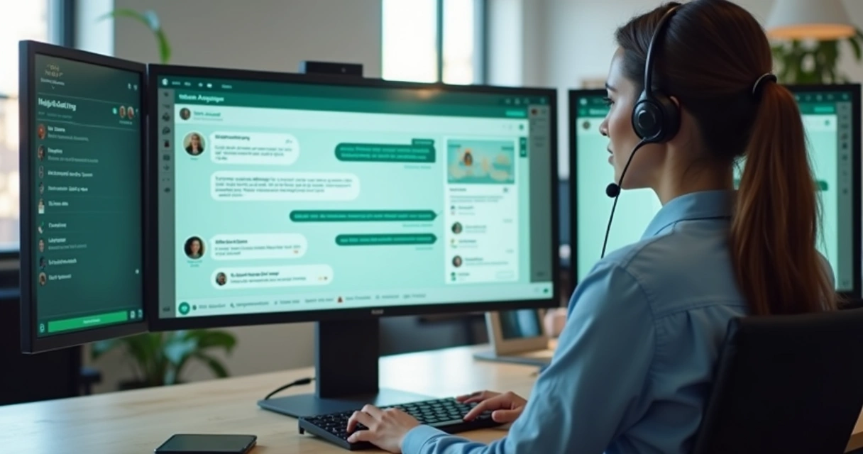 Atendente usando chat privado em painel digital 