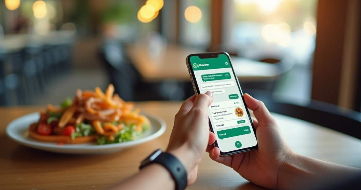 Atendente virtual resolvendo pedido em aplicativo de mensagens