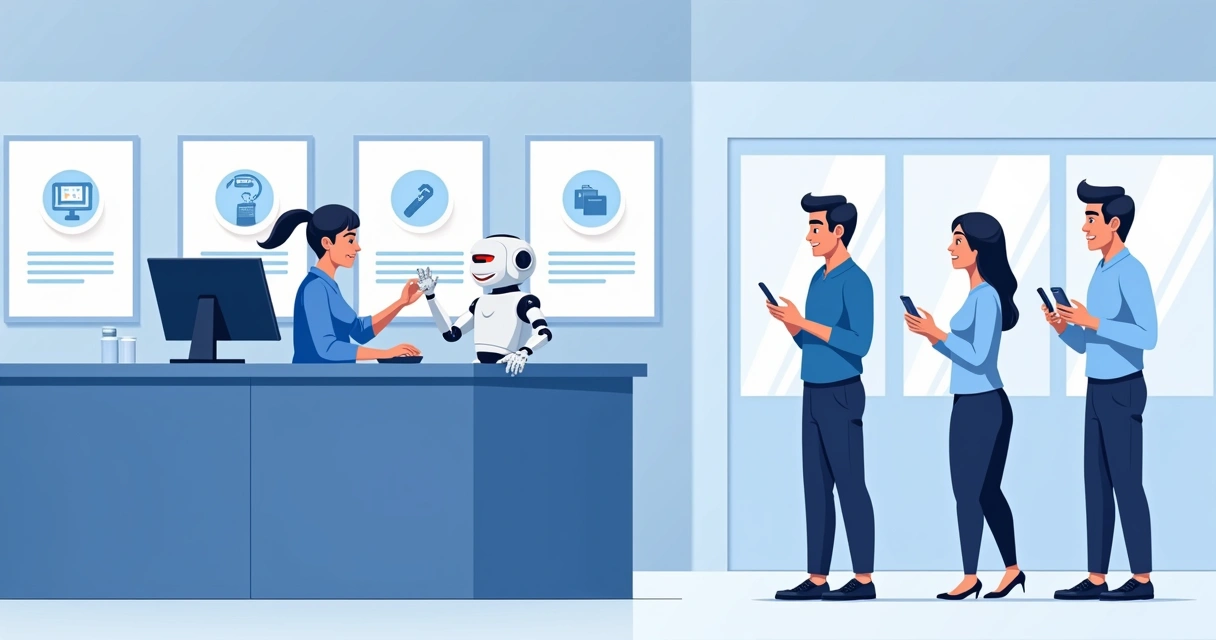Servidor público usando computador com chatbot de IA para atendimento ao cidadão 