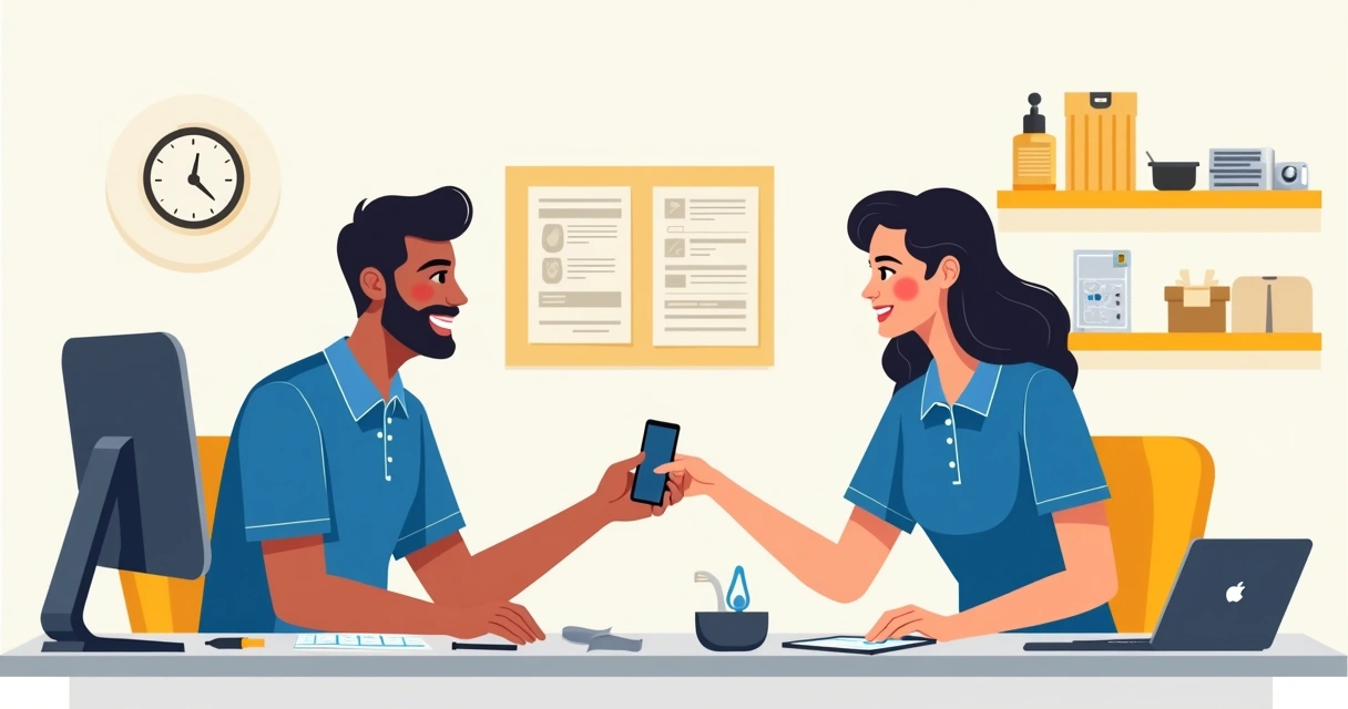 Técnico atendendo cliente em loja de assistência técnica