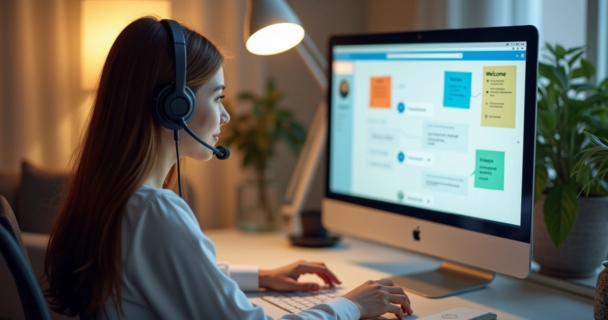 Mulher atendendo clientes por chat no computador