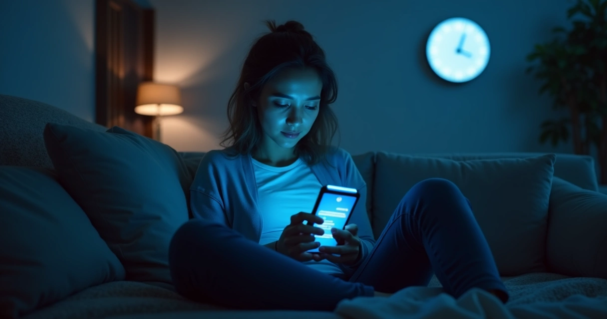 Cliente interagindo com chatbot à noite no celular 